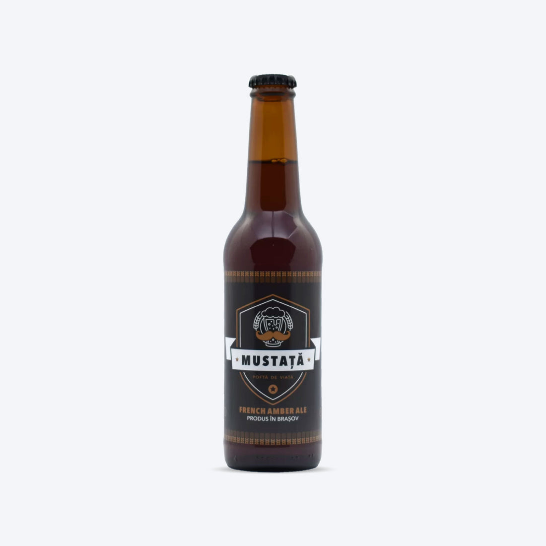 Sticlă de bere artizanală Mustață de Bere French Amber Ale, 330ml, arome caramelizate și note subtile