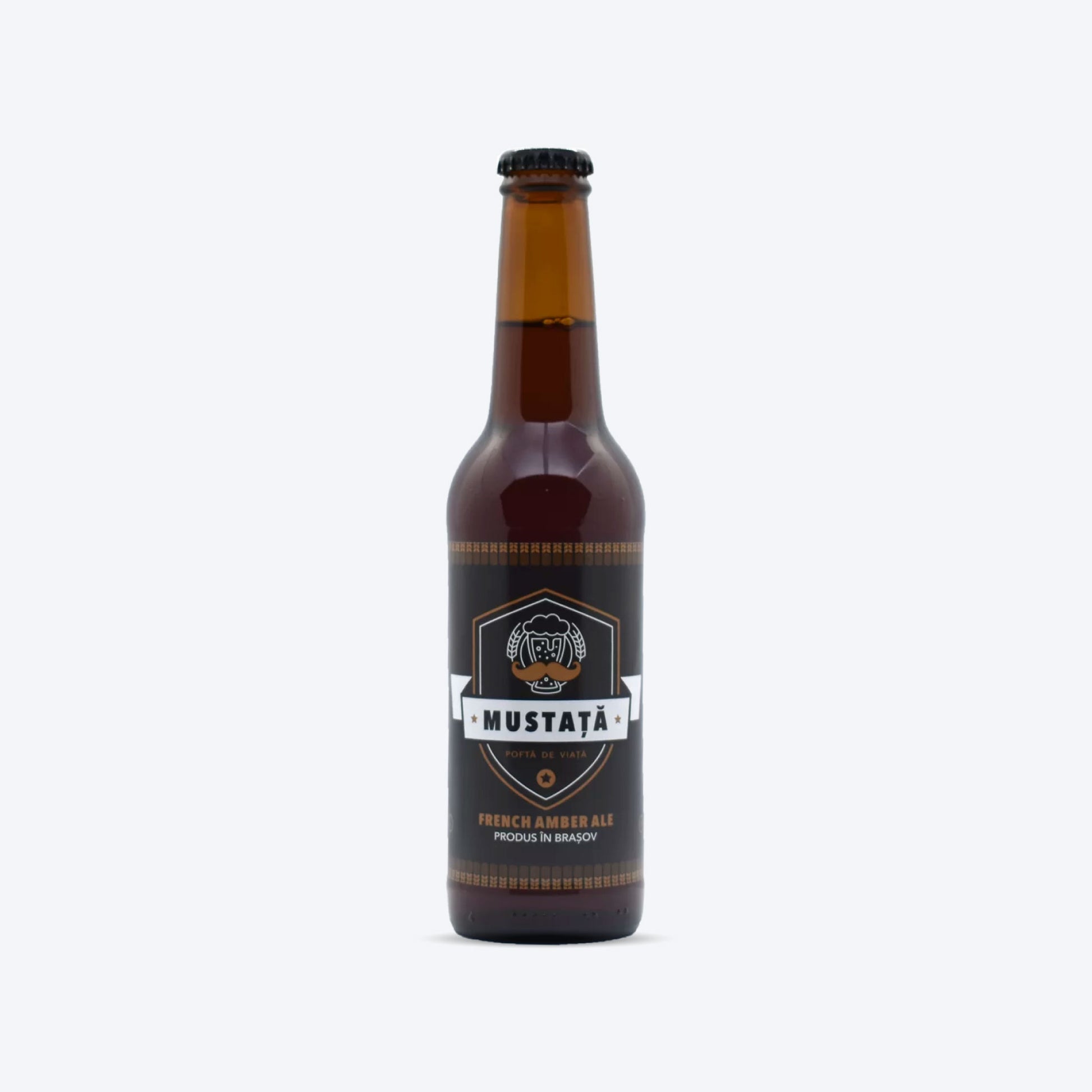 Sticlă de bere artizanală Mustață de Bere French Amber Ale, 330ml, arome caramelizate și note subtile