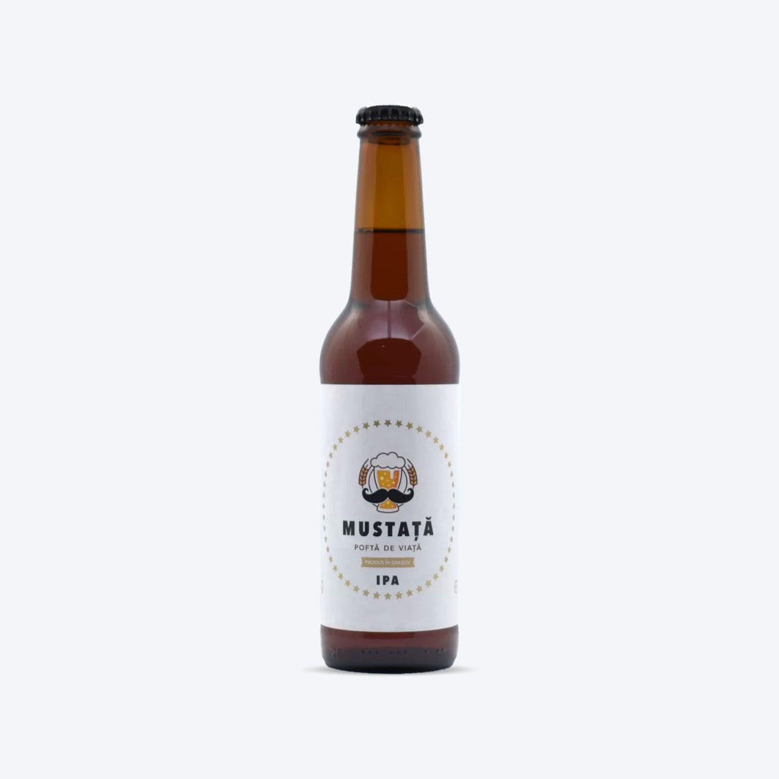 Sticlă de bere artizanală Mustață de Bere IPA, 330ml, bere craft cu caracter puternic și final persistent