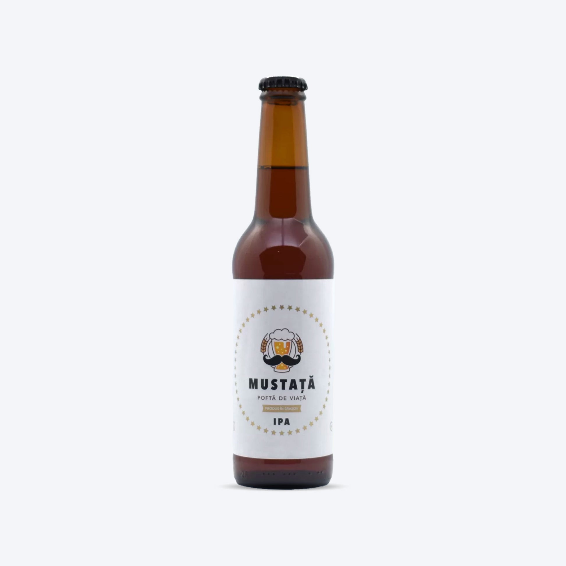 Sticlă de bere artizanală Mustață de Bere IPA, 330ml, bere craft cu caracter puternic și final persistent