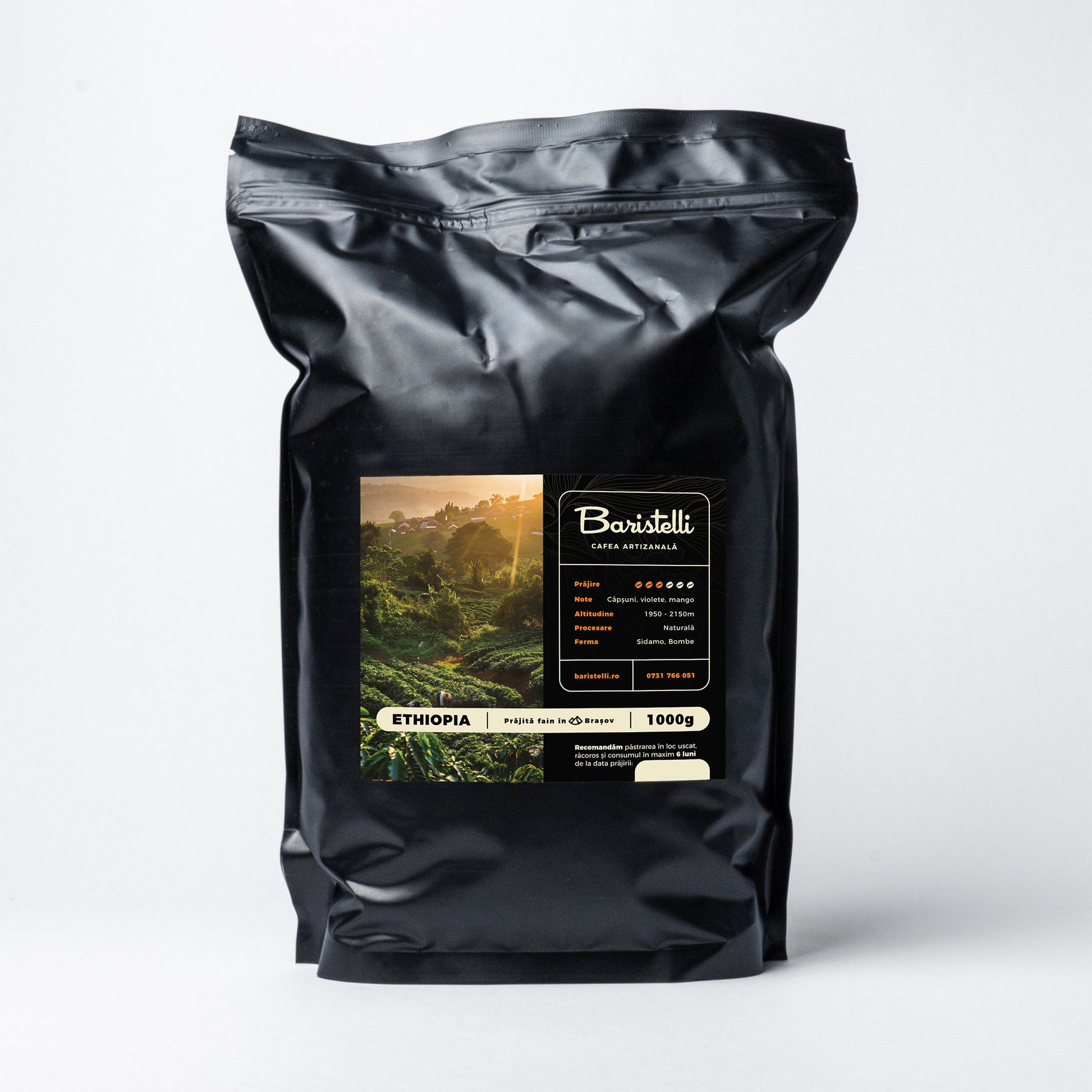 Cafea Ethiopia premium Baristelli, profil aromat, prăjire optimizată pentru un espresso vibrant