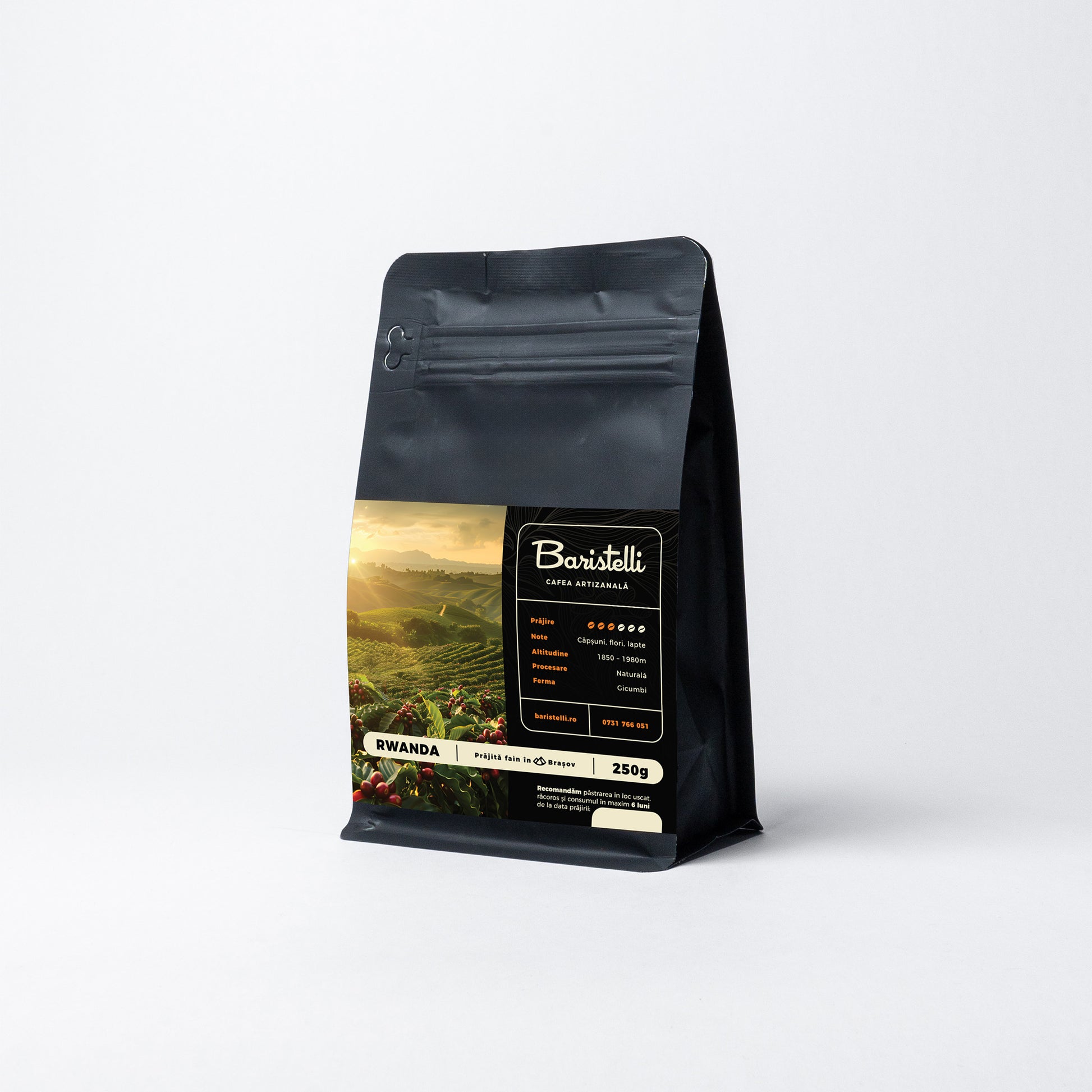 Rwanda, Gicumbi - Baristelli, cafea de specialitate, Cafea boabe Baristelli, prăjită mediu, aromă intensă
