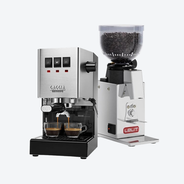 Pachet: aparat GAGGIA Classic E24 Inox + râșniță LELIT Fred PL043MMI