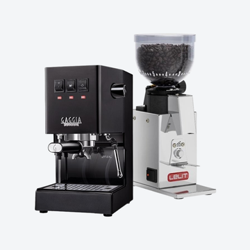 Pachet: aparat GAGGIA Classic E24 Negru + râșniță LELIT Fred PL043MMI