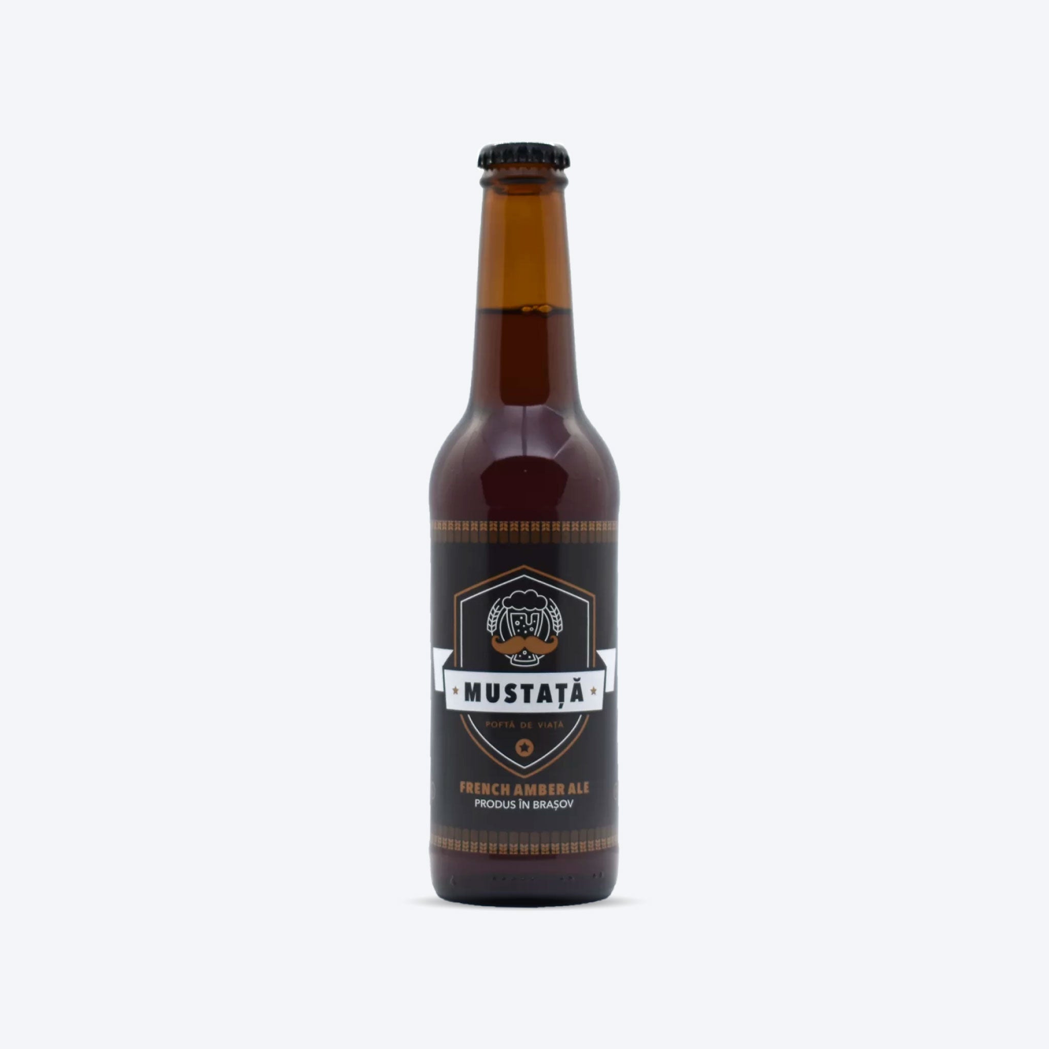 Sticlă de bere artizanală Mustață de Bere French Amber Ale, 330ml, arome caramelizate și note subtile