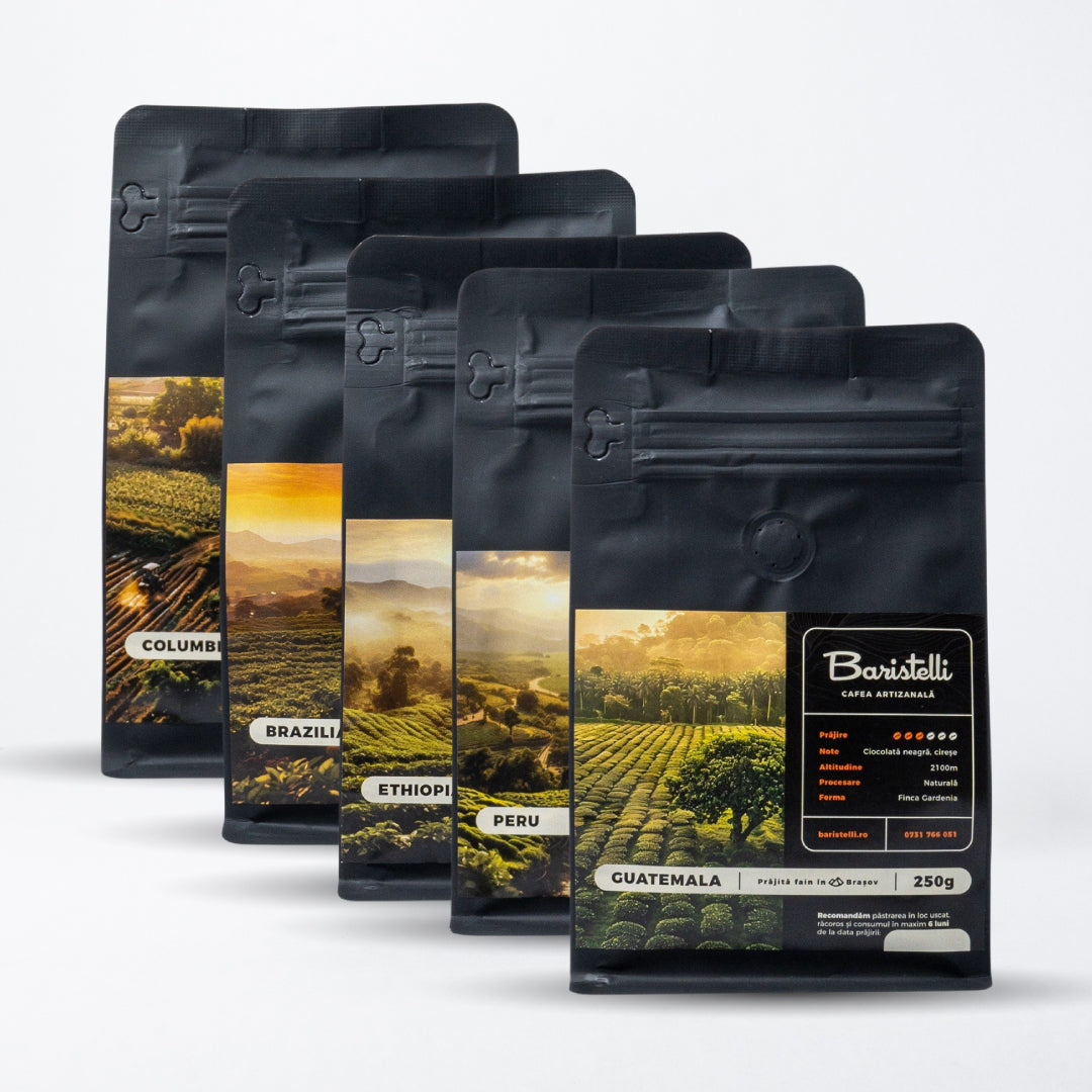 Pachet PROMO Cafea Boabe, Baristelli, 5 Origini Diferite, 5x 250g