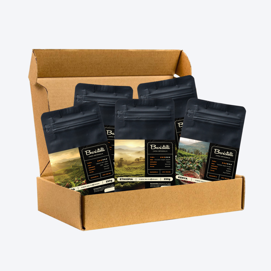 Pachet PROMO Cafea Boabe, Baristelli, 5x250g & 5x1kg