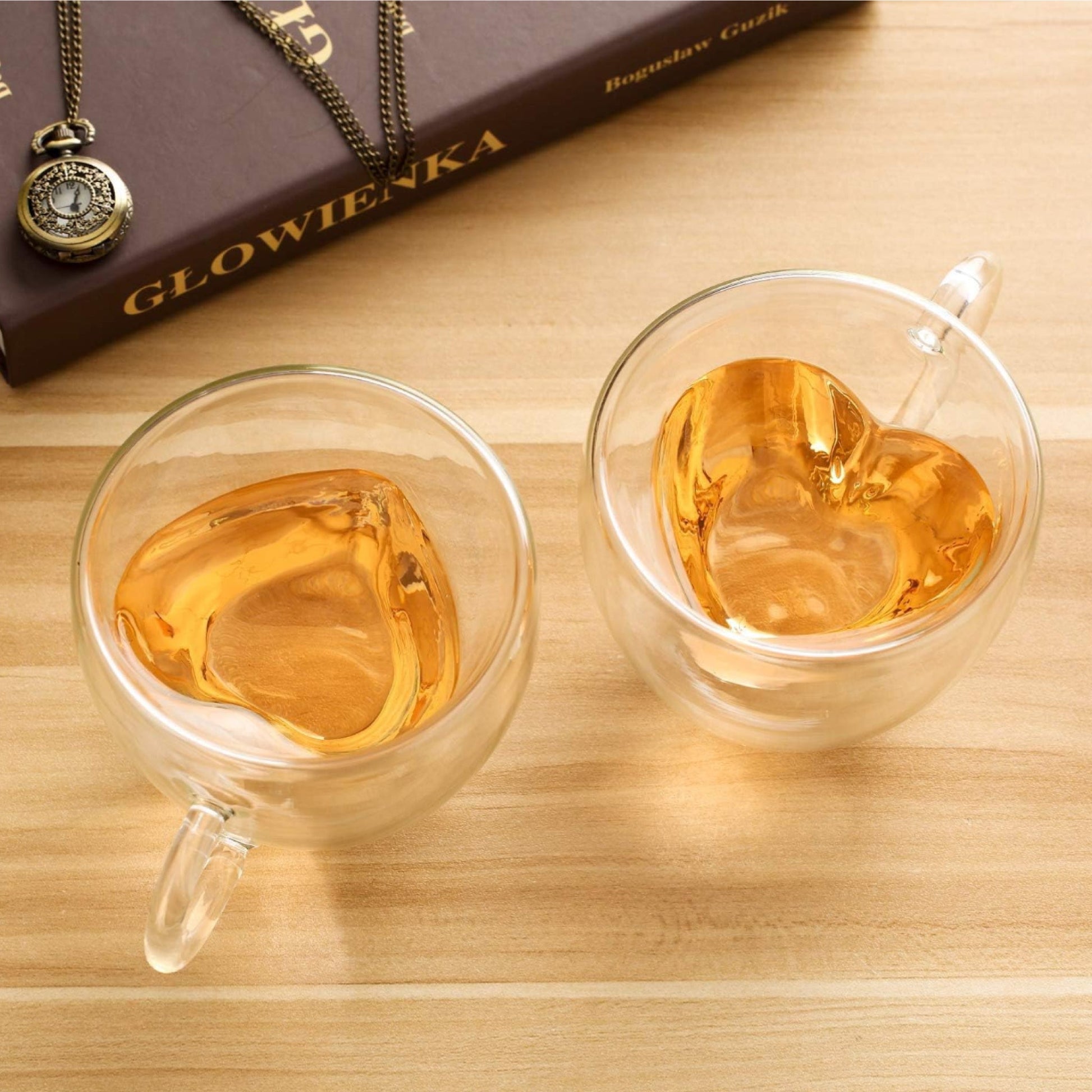 Cană latte/ceai, formă inimă, sticlă dublă, 240ml - Baristelli - Universal